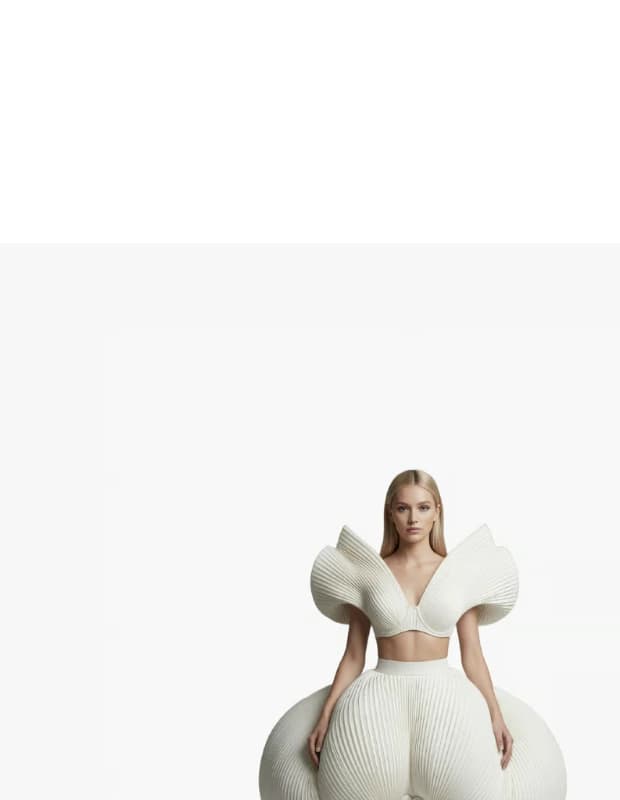 AI-generated sculptural white fashion design