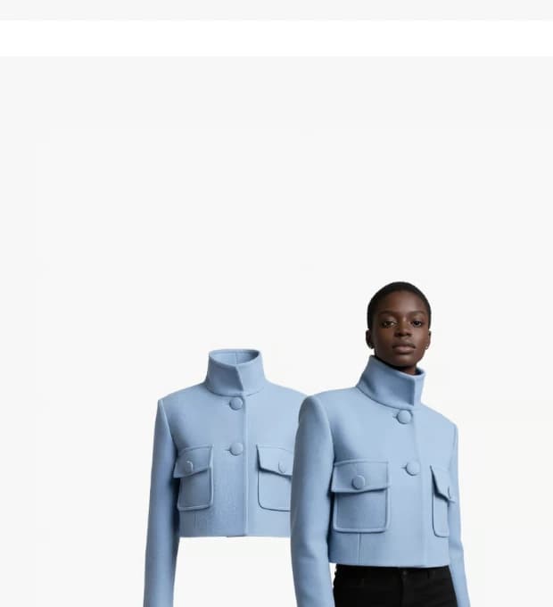 Blue tailored garment and AI fashion model