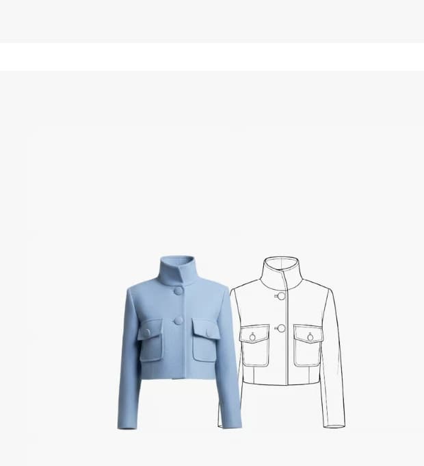 Blue garment and technical flat sketch